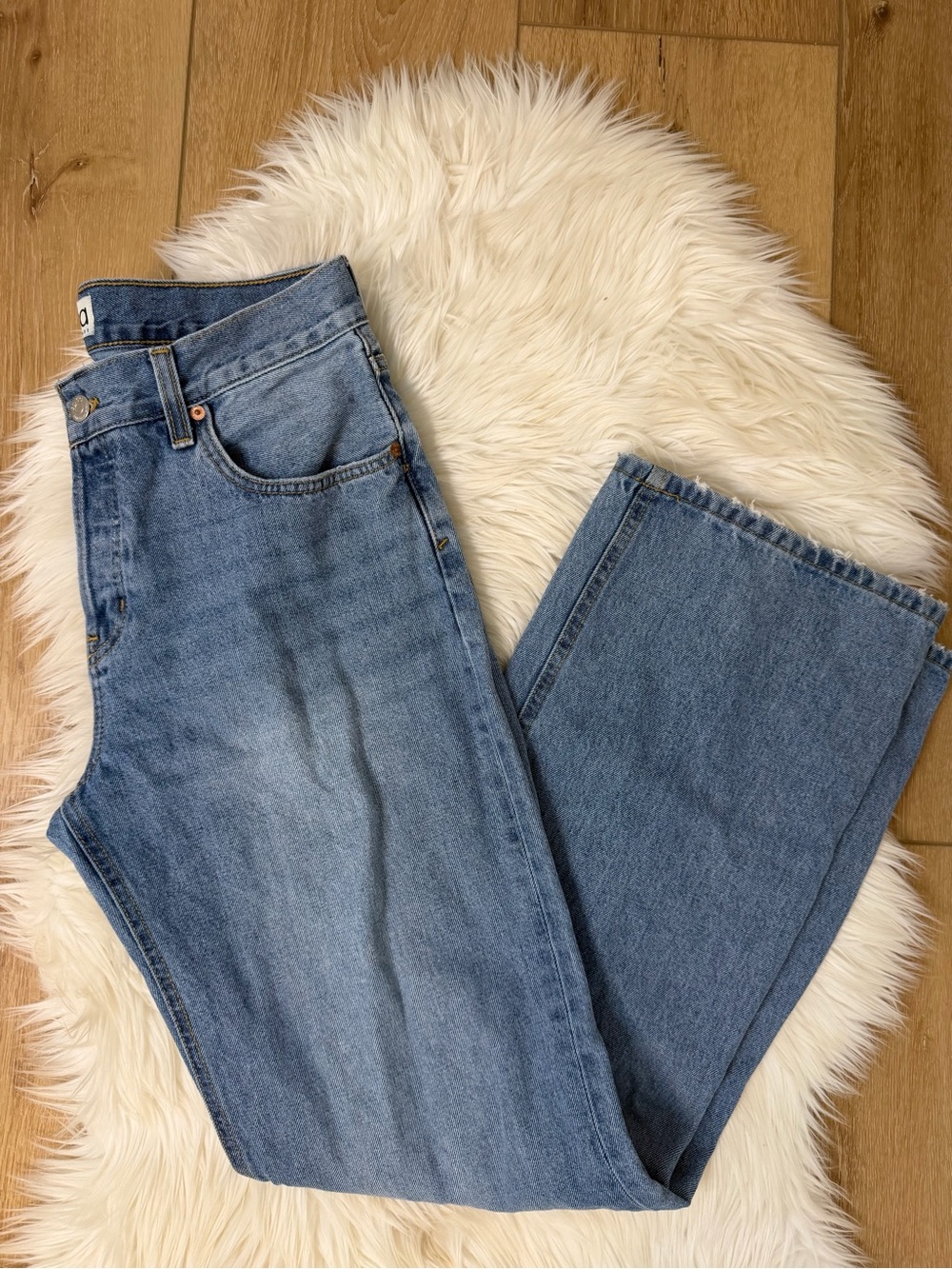 Etica Wide-Leg Jeans in Medium Blue Denim 100% Cotton Size 28